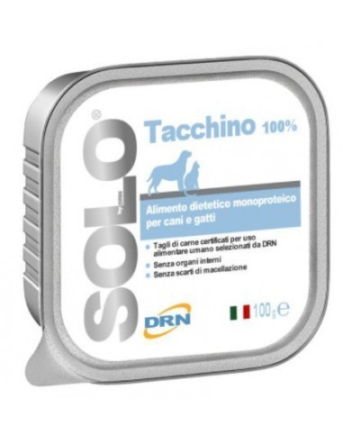 Solo Tacchino 100 gr . drn . Diete Cibo umido per cani e gatti .