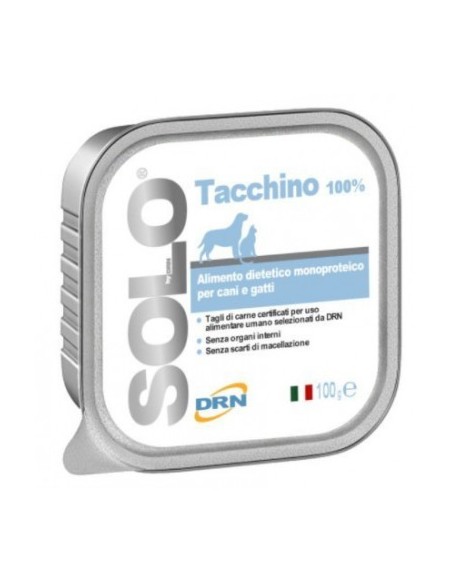 Solo Tacchino 100 gr . drn . Diete Cibo umido per cani e gatti .