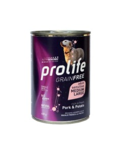 Prolife Grainfree Dog Adult Sensitive Maiale con Patate medium Large gr 400. Cibo Umido per cani