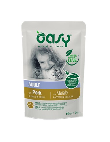 Oasy Wet Cat Bocconcini Maiale Busta gr 85. Cibo Umido per gatti