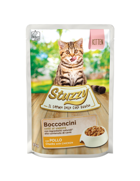 Stuzzy Cat Bocconcini kitten con Pollo gr.85.Cibo Umido per cuccioli di gatto