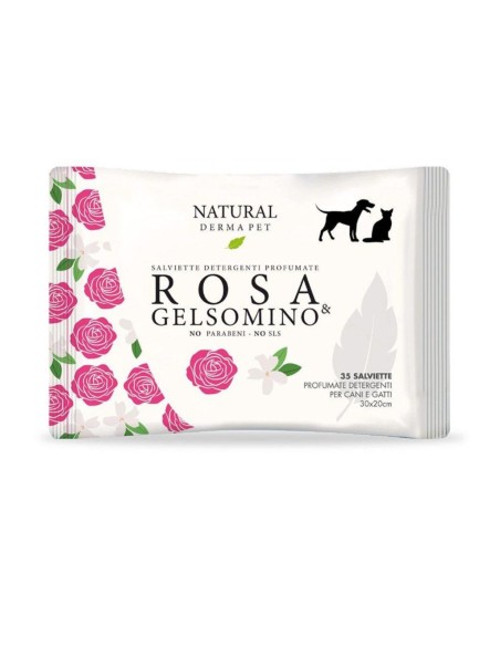 Salviette Detergenti e profumate Rosa e Gelsomino . Igienici cani e gatti