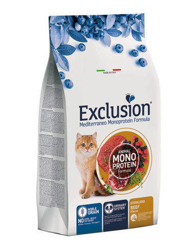 Exclusion Monoproteico Sterilized Manzo gr 300. Cibo Secco per gatti