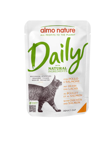 Almo Daily Busta Con Pollo e Salmone gr 70. Cibo Umido Per Gatti