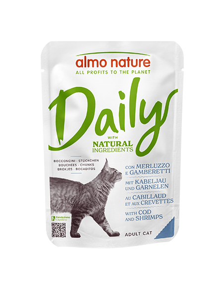 Almo Daily Busta Con Merluzzo e Gamberetti gr 70. Mangime Per Gatti