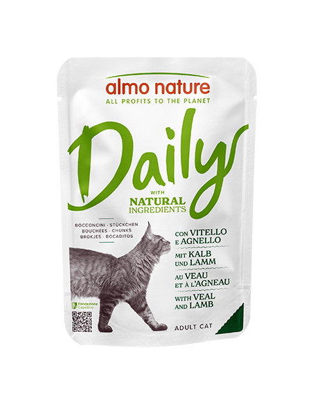 Almo Daily Busta Con Vitello e Agnello gr 70. Cibo Umido per gatti