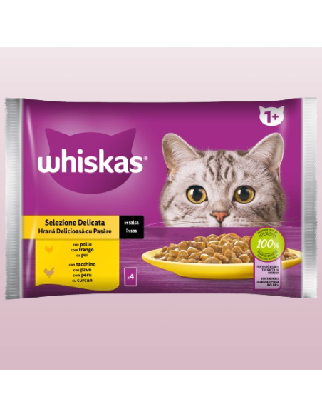 Whiskas 1 + Selezione Delicata 4 x85 gr. Cibo Umido per gatti