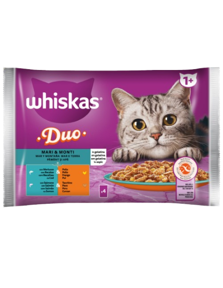 Whiskas 4x85 gr. Buste Duo Mare e Monti . Cibo Umido Per Gatti