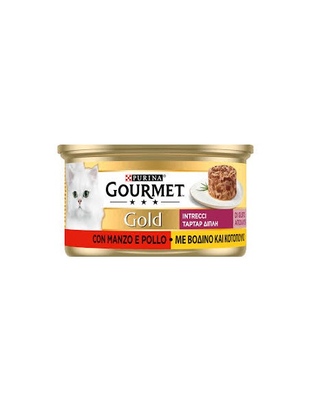 Purina Gourmet Gold Umido Gatto Intrecci Manzo e Pollo gr 85. Alimento Per Gatti