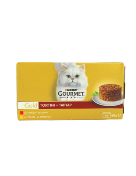 Gourmet Gold Tortini Manzo e Pollo 4 x 85 gr . Cibo Umido Per Gatti
