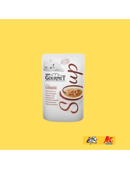 Gourmet Soup Fiocchi Di Pollo Con Pesce gr 40. Cibo Umido Per Gatti