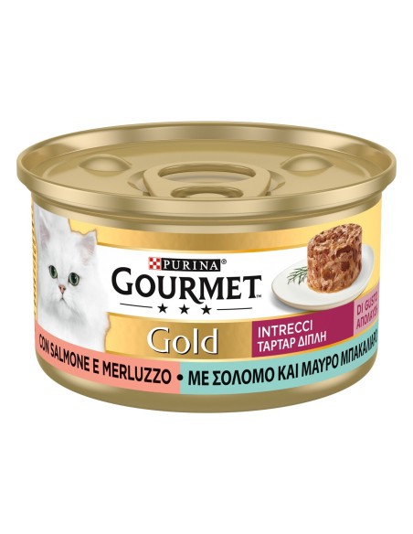 Purina Gourmet Gold Intrecci Di Gusto Salmone e Merluzzo gr 85. Alimento Per Gatti