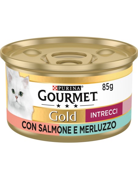 Purina Gourmet Gold Intrecci Di Gusto Salmone e Merluzzo gr 85. Alimento Per Gatti