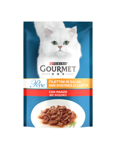 Gourmet Perle Filetti con Manzo gr 85. Cibo Umido per gatti