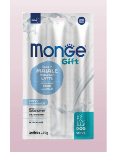 Monge Gift Dog Sticks Puppy/Junior Maiale Fresco con Latte gr.45. Puppy