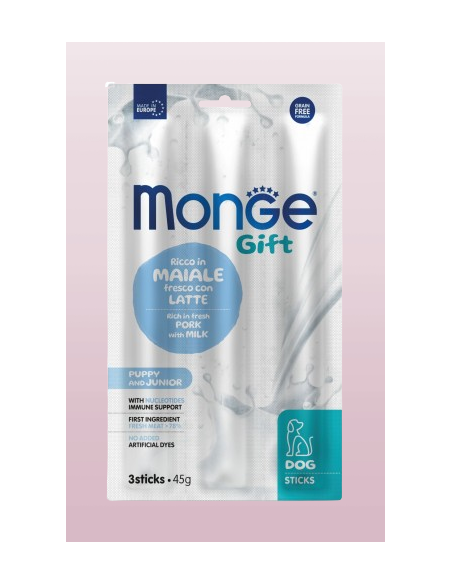 Monge Gift Dog Sticks Puppy/Junior Maiale Fresco con Latte gr.45. Puppy