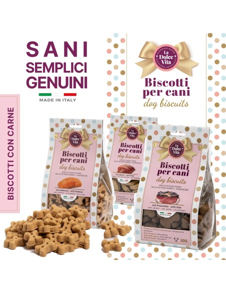 Biscotti La Dolce Vita Gusto Prosciutto gr 300. Snack per cani.