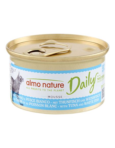 Almo Daily Menu Mousse con Tonno e Merluzzo (pesce bianco ) gr85. Cibo Umido Per Gatti .