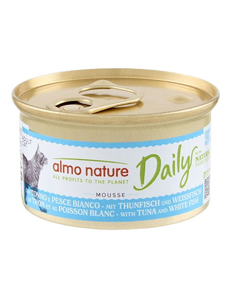 Almo Daily Menu Mousse con Tonno e Merluzzo (pesce bianco ) gr85. Cibo Umido Per Gatti .