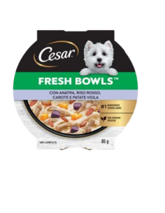 CESAR Fresh Bowls Anatra Riso Rosso Carote e Patate Viola  gr.85. Cibo Umido Per Cani 2