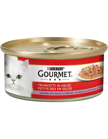 Gourmet Trancetti in Gelee Sogliola Merluzzo gr 195. Cibo Umido Per gatti .