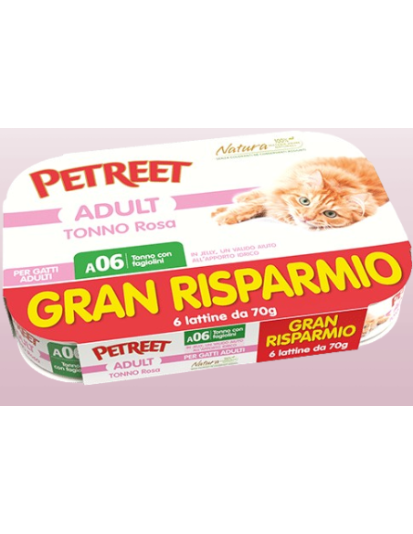 Petreet Natura Tonno Rosa con Fagiolini Gr.70 (5+1 ) Cibo Umido per Gatti
