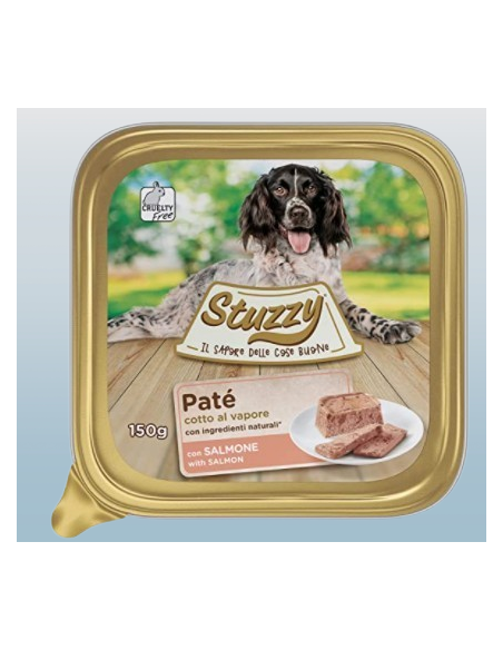 Mister Stuzzy, Cibo Umido per Cani Adulti al Gusto Salmone, Paté e Carni in Pezzi.