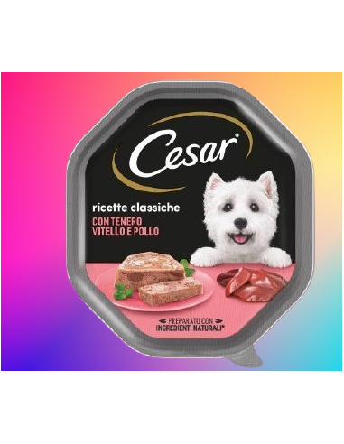 Cesar con Tenero Vitello e pollo gr 150 . Alimento  Per Cani