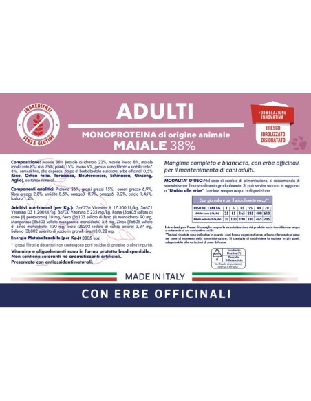 Vet Line Adulti Maiale kg.12,5. Crocchette per cani
