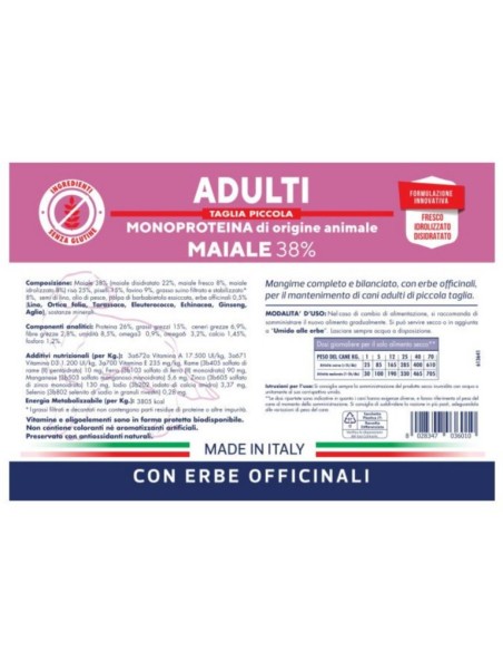 Vet Line Adulti Maiale Taglia Piccola kg.3.Crocchette per cani