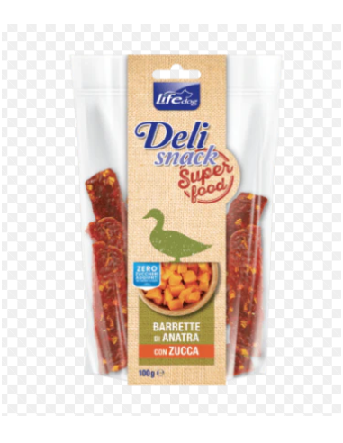 LIFE Dog Delisnack Superfood Barrette di Anatra con Zucca gr.100.Snack per cani