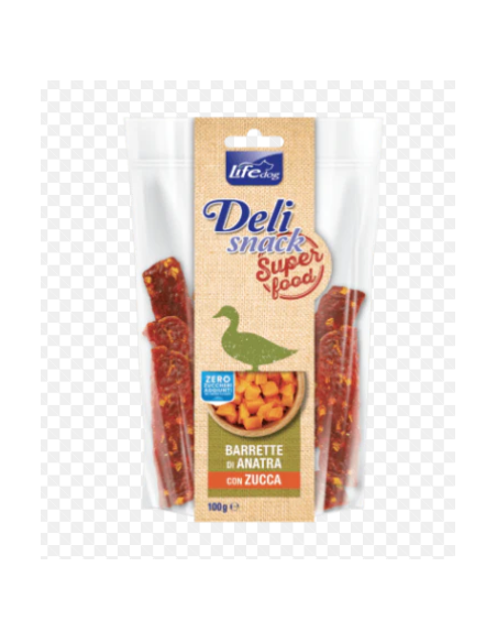 LIFE Dog Delisnack Superfood Barrette di Anatra con Zucca gr.100.Snack per cani