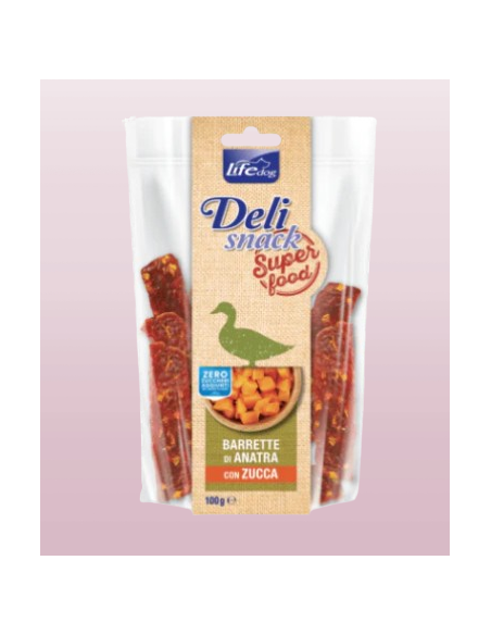 LIFE Dog Delisnack Superfood Barrette di Anatra con Zucca gr.100.Snack per cani