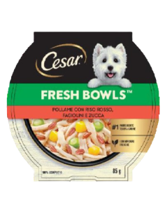 Cesar Fresh Bowls Pollame con Riso rosso Fagiolini e Zucca gr.85. Cibo Umido per cani 2