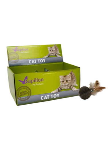 Palla In Cartone Con Piuma e Campanellino. Giochi Per Gatti