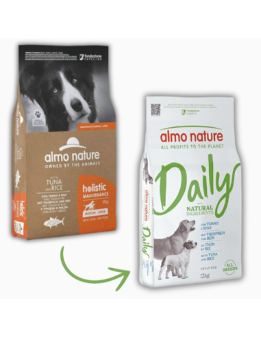 Almo Daily Dog Tonno e Riso Kg.12 All Breeds. Crocchette Per cani .