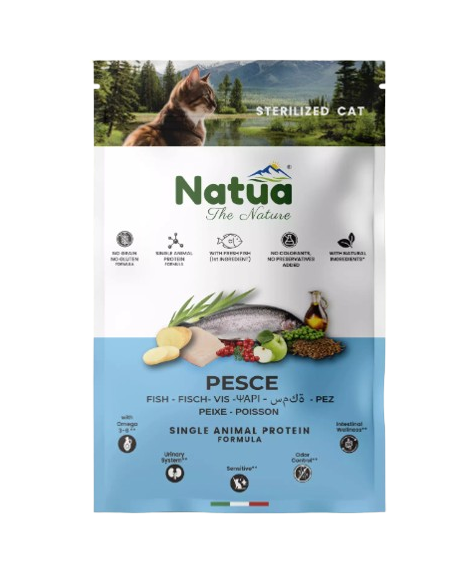 Natua Dry Cat Sterilized Pesce kg 1,5. Cibo Secco per gatti.