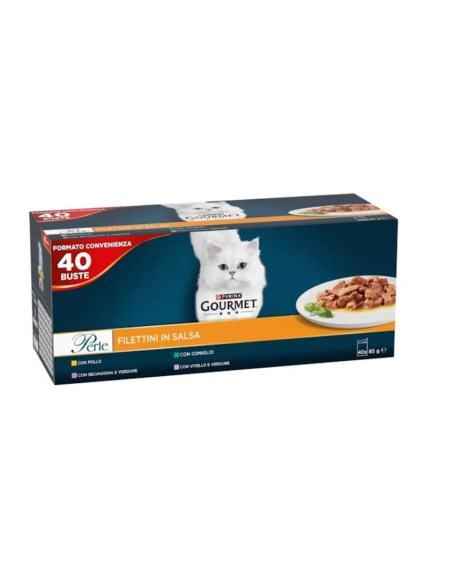 Gourmet Perle Multipack 40x85gr. Pollo Coniglio Vitello Selvaggina. Cibo Umido Per Gatti