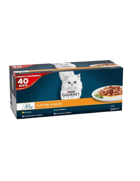 Gourmet Perle Multipack 40x85gr. Pollo Coniglio Vitello Selvaggina. Cibo Umido Per Gatti