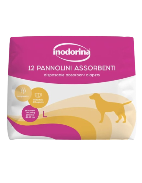 Inodorina Pannolini Assorbenti misura large  12 pezzi. Igienici per cani .
