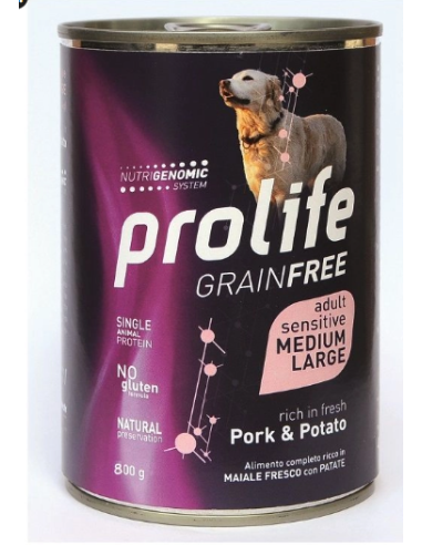 PROLIFE Grain Free Maiale e Patate M/L gr.800. Cibo Umido per cani