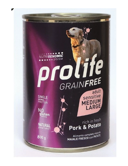 PROLIFE Grain Free Maiale e Patate M/L gr.800. Cibo Umido per cani