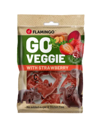 Veggie Dino Con Fragola 8 pezzi 120 gr. Snack per cani .