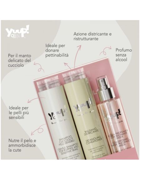 Yuup Kit Cucciolo Shampoo, Balsamo e Acqua Profumata Toelettatura per cani .