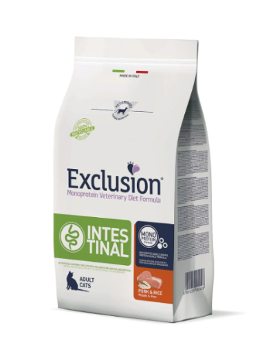 Exclusion Intestinal Gatto Maiale e Riso Kg.1,5.Diete Cibo Secco Per Gatti