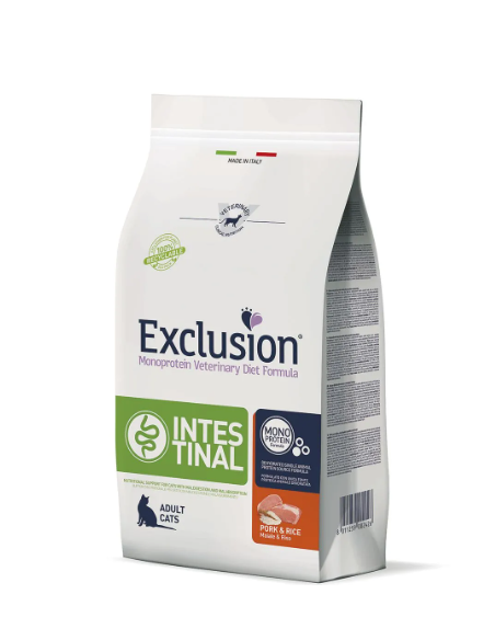 Exclusion Intestinal Gatto Maiale e Riso Kg.1,5.Diete Cibo Secco Per Gatti