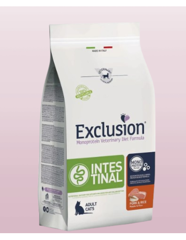 Exclusion Intestinal Gatto Maiale e Riso Kg.1,5.Diete Cibo Secco Per Gatti