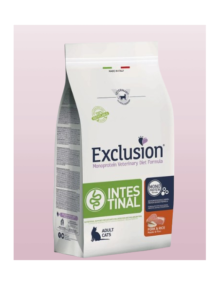 Exclusion Intestinal Gatto Maiale e Riso Kg.1,5.Diete Cibo Secco Per Gatti