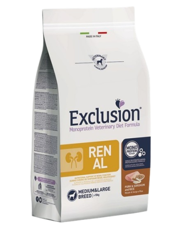 Exclusion Diet Renal Maiale Sorghum e Riso Medium  Large KG 12. Diete Cibo Secco per Cani
