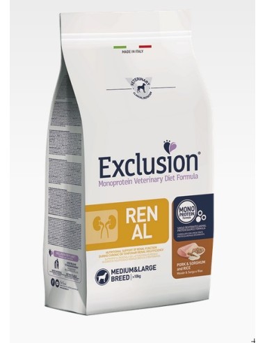 Exclusion Diet Renal Maiale Sorghum e Riso Medium  Large KG 12. Diete Cibo Secco per Cani